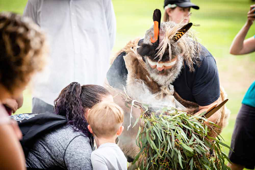 Uncle Mickey Kumatpi Marrutya O'Brien conducting a smoking ceremony at Felixstow Reserve